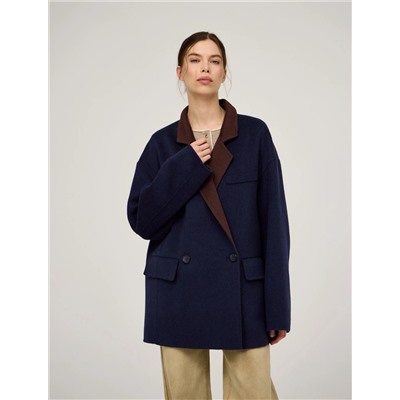 Синее полупальто оверсайз