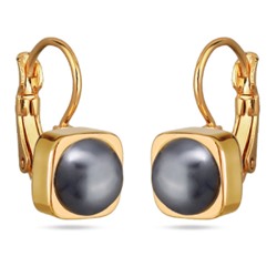 Серьги Теннис (Майорка темно-серая 8мм; покрытие золото), Есть комплект