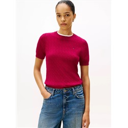 Short-Sleeve Cable Knit Sweater