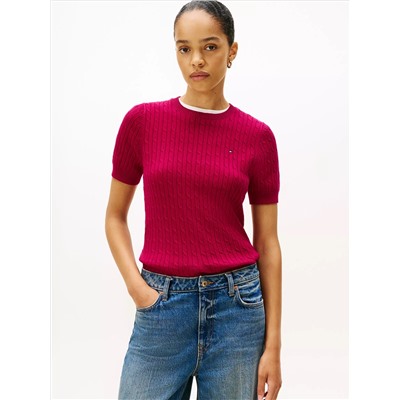 Short-Sleeve Cable Knit Sweater
