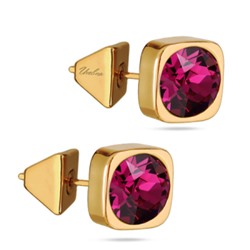 Пусеты Теннис (кристаллы SW фуксия 8мм; покрытие золото), Есть комплект