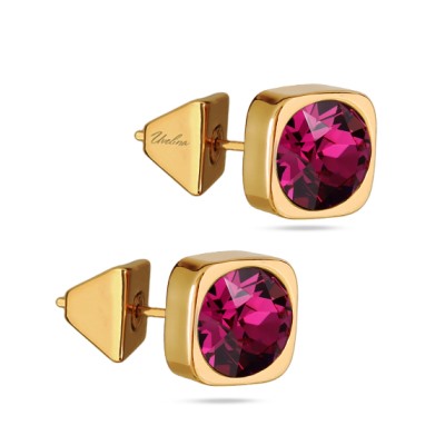 Пусеты Теннис (кристаллы SW фуксия 8мм; покрытие золото), Есть комплект