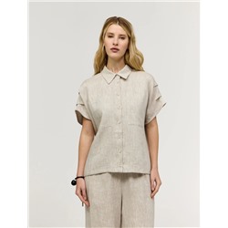 Бежевая рубашка с коротким рукавом изо льна