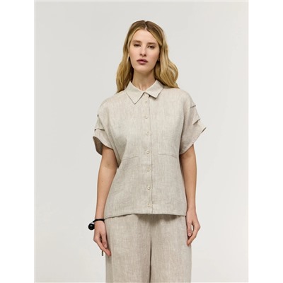 Бежевая рубашка с коротким рукавом изо льна