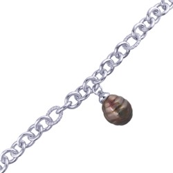 Браслет 18-23см (Майорка 14мм шоколад; покрытие родий), Есть комплект