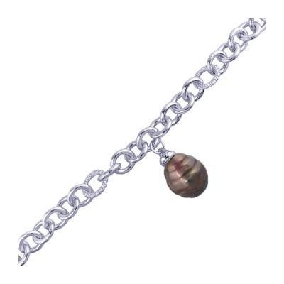 Браслет 18-23см (Майорка 14мм шоколад; покрытие родий), Есть комплект