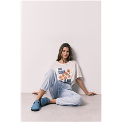 Pantalón carrot 100% algodón estampado rayas