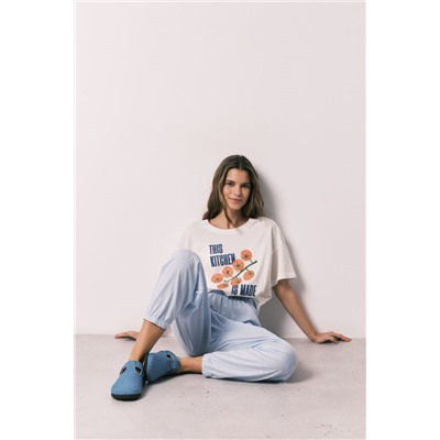 Pantalón carrot 100% algodón estampado rayas