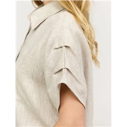 Бежевая рубашка с коротким рукавом изо льна