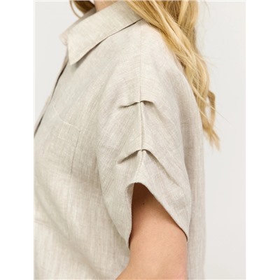 Бежевая рубашка с коротким рукавом изо льна