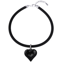 Колье-чокер Сердцебиение (4, 2см, эмаль черная, каучук черный; родий) 43-48см, Есть комплект