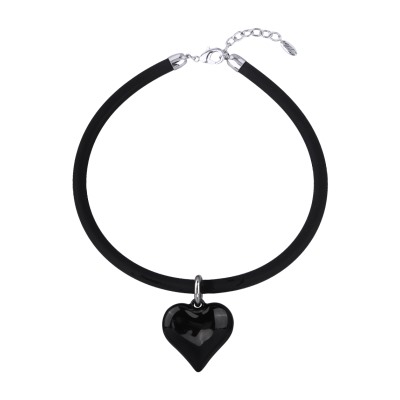Колье-чокер Сердцебиение (4, 2см, эмаль черная, каучук черный; родий) 43-48см, Есть комплект