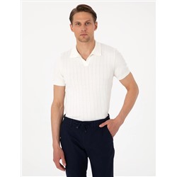 Ekru Slim Fit %100 Pamuk Polo Yaka Triko Tişört