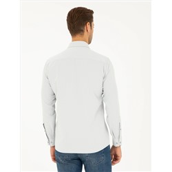 Gri Slim Fit Armürlü Uzun Kollu Gömlek