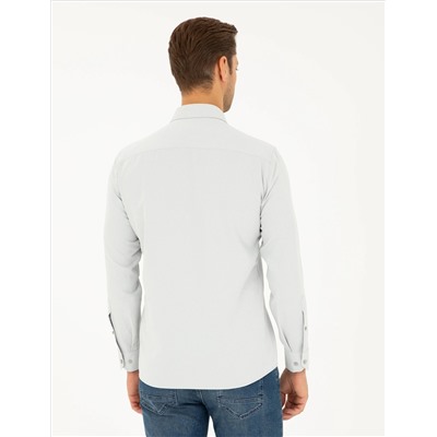 Gri Slim Fit Armürlü Uzun Kollu Gömlek