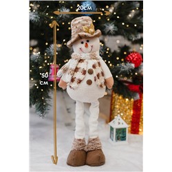 Игрушка новогодняя с выдвижными ногами Снеговик шляпа бежевый