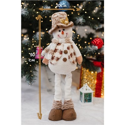 Игрушка новогодняя с выдвижными ногами Снеговик шляпа бежевый