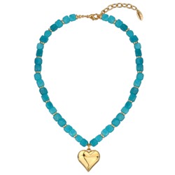 Колье Селена (кварц бирюзовый 7-8мм; покрытие золото) 42-49см, Есть комплект