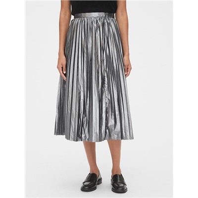 Metallic Pleated Midi Skirt