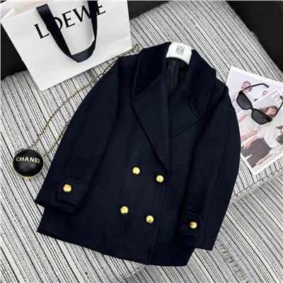 LOE * новое шерстяное пальто средней длины с большими лацканами YB металлическая пряжка с логотипом супер аутентичный темно-синий элитная атмосфера