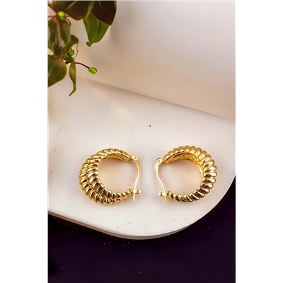 Серьги двойные кольца Рифленые + Подарок