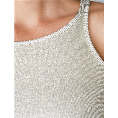 Топ с закрытым декольте из хлопка с эластаном в рубчик с матовым покрытием металлик