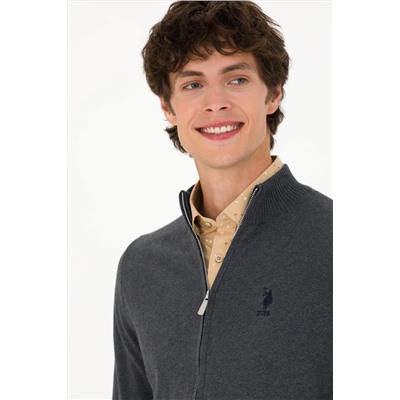 Erkek Antrasit Melanj Basic Triko Hırka