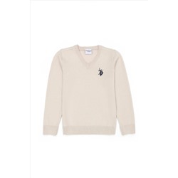 Kız Çocuk Krem Basic V - Yaka Kazak