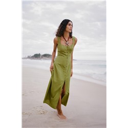 LINEN BLEND MIDI DRESS