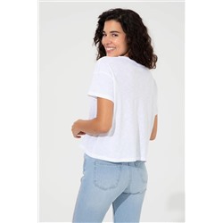 Kadın Mavi Bisiklet Yaka Crop Tişört