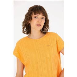 Kadın Turuncu Bisiklet Yaka Tişört