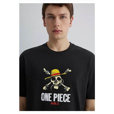 Mavi One Piece Baskılı Antrasit Tişört Loose Fit / Bol Rahat Kesim 0612662-70092