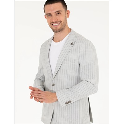 Gri Ex. Slim Fit Çizgili Spor Takım Elbise