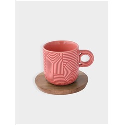 Набор чашек, 2 шт, 0.25 л, красный, жёлтый, на подставке, акация,  Радуга