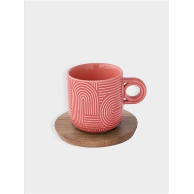 Набор чашек, 2 шт, 0.25 л, красный, жёлтый, на подставке, акация,  Радуга