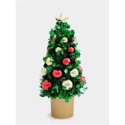 Ель искусственная, 21 см, с шарами, в горшке, мишура/пластик, зеленая, New year