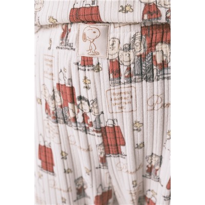 Pijama largo canalé suave blanco Snoopy