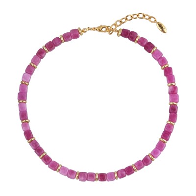 Колье Селена (кварц малиновый 7-8мм; покрытие золото) 43-48см, Есть комплект