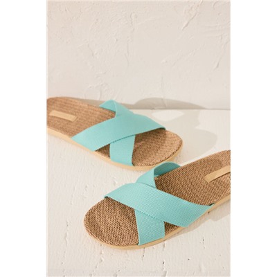 Zapatillas casa rafia turquesa