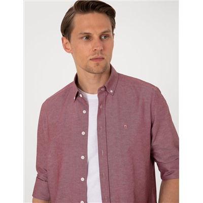 Bordo Oxford Slim Fit Kolay Ütülenebilir Gömlek