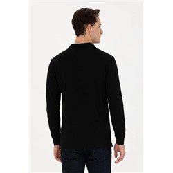 Erkek Siyah Basic Polo Yaka Sweatshirt