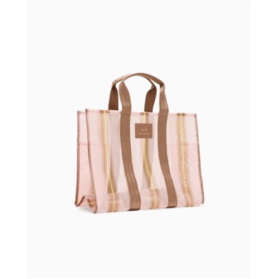 Transparent striped fabric shopper bag