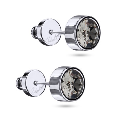 Пусеты Теннис (кристаллы SW темно-серые 6мм; покрытие родий), Есть комплект