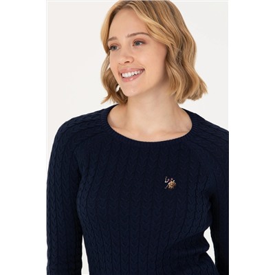 Kadın Lacivert Bisiklet Yaka Basic Kazak