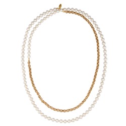 Колье (жемчуг белый 8-9мм; покрытие золото) 140см, Есть комплект