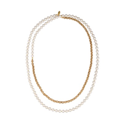 Колье (жемчуг белый 8-9мм; покрытие золото) 140см, Есть комплект