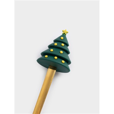 Кружка, 470 мл, с ложкой, керамика D/сталь, красная, Елка/Лошадка-качалка, Bright horse