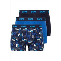 U.S. Polo Assn. U.S. Polo Assn. Erkek 3'lü Boxer Seti - Lacivert Mavi ve Baskılı Pamuklu İç Giyim