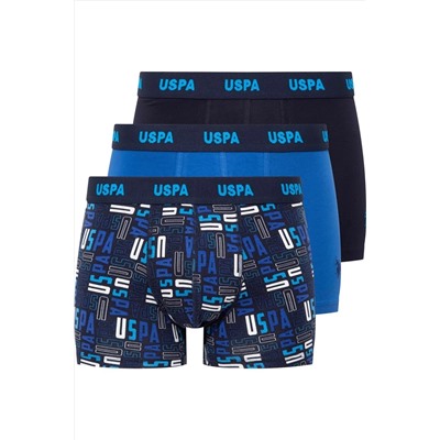 U.S. Polo Assn. U.S. Polo Assn. Erkek 3'lü Boxer Seti - Lacivert Mavi ve Baskılı Pamuklu İç Giyim