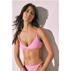Top bikini triangular textura crinkle rosa